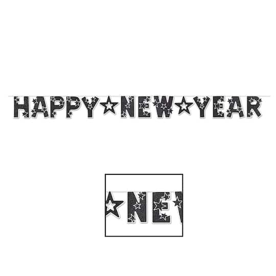 Beistle 8ft. Black & White Happy New Year Glittered Streamer